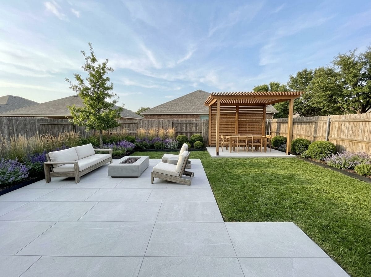 The backyard design, by day and at night, before